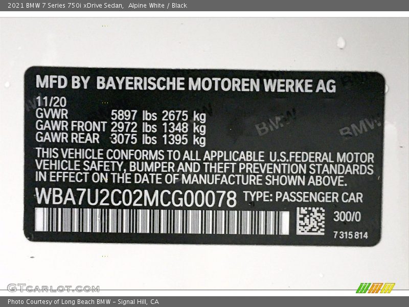 Alpine White / Black 2021 BMW 7 Series 750i xDrive Sedan