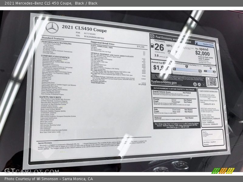  2021 CLS 450 Coupe Window Sticker