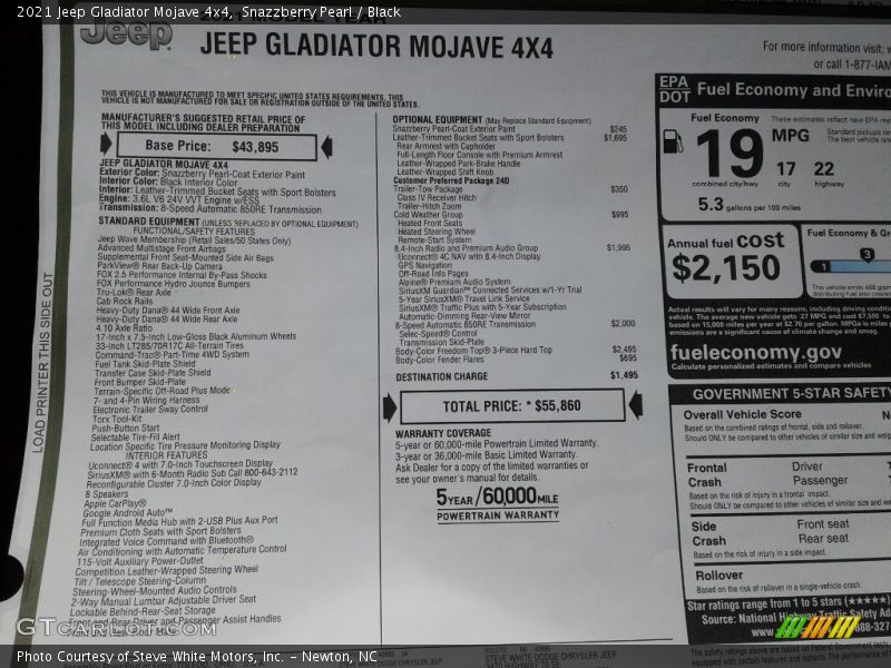  2021 Gladiator Mojave 4x4 Window Sticker