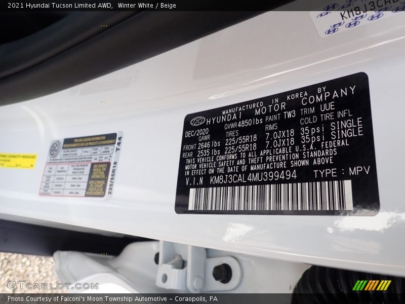 Winter White / Beige 2021 Hyundai Tucson Limited AWD