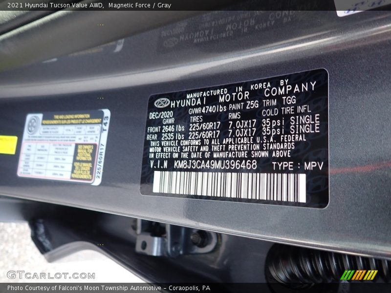 Magnetic Force / Gray 2021 Hyundai Tucson Value AWD