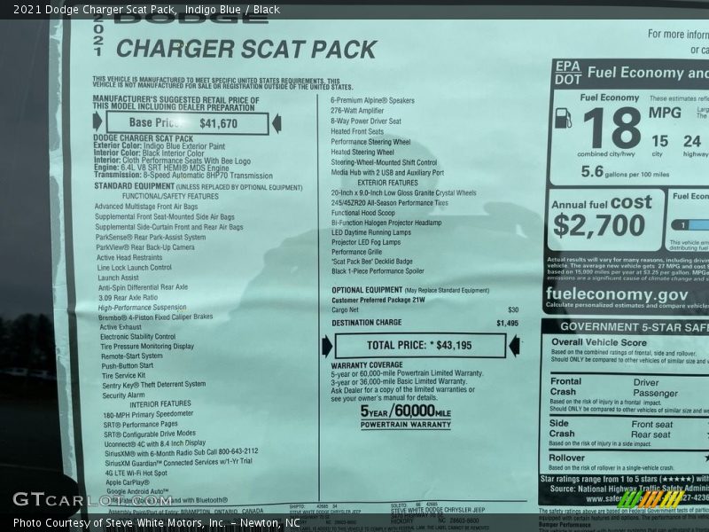Indigo Blue / Black 2021 Dodge Charger Scat Pack