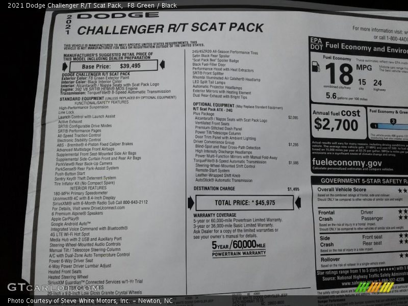 F8 Green / Black 2021 Dodge Challenger R/T Scat Pack