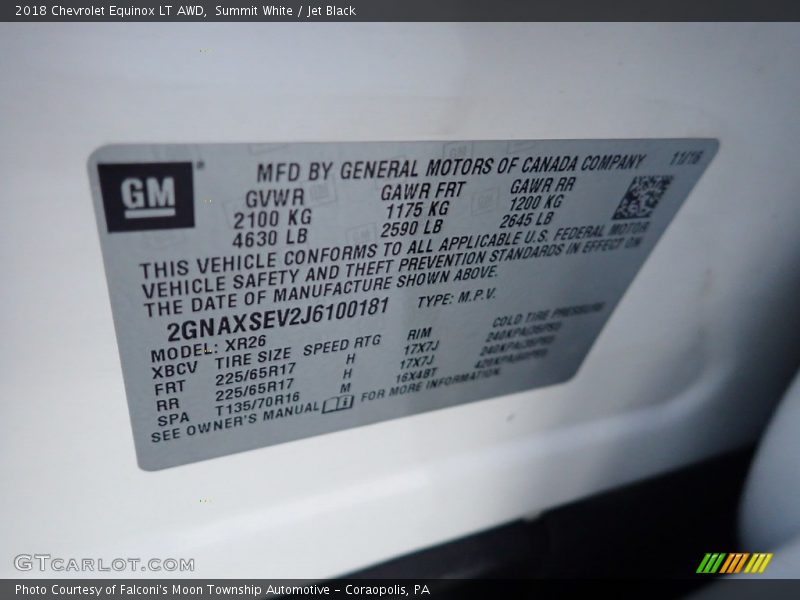 Summit White / Jet Black 2018 Chevrolet Equinox LT AWD