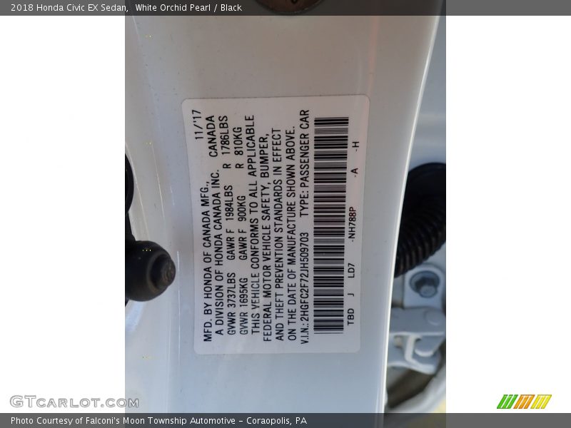 White Orchid Pearl / Black 2018 Honda Civic EX Sedan