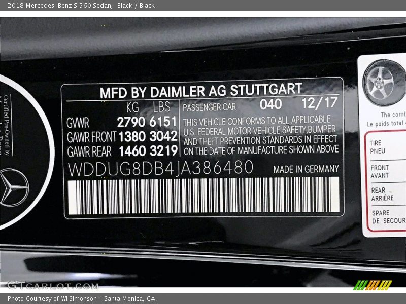 Black / Black 2018 Mercedes-Benz S 560 Sedan