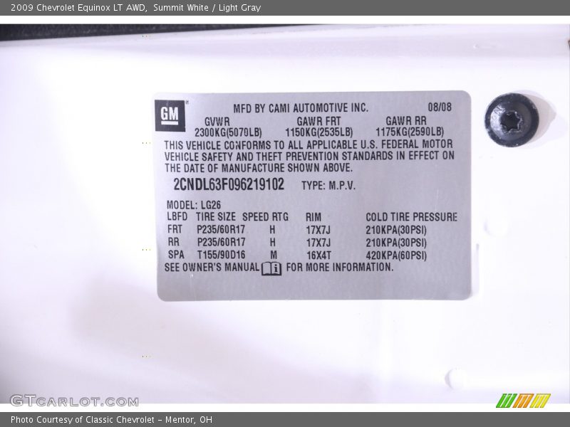 Summit White / Light Gray 2009 Chevrolet Equinox LT AWD
