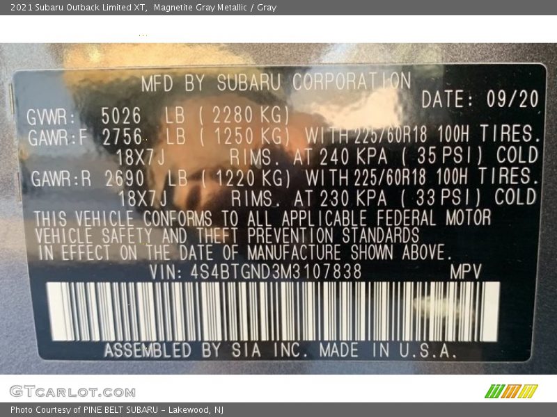 Magnetite Gray Metallic / Gray 2021 Subaru Outback Limited XT