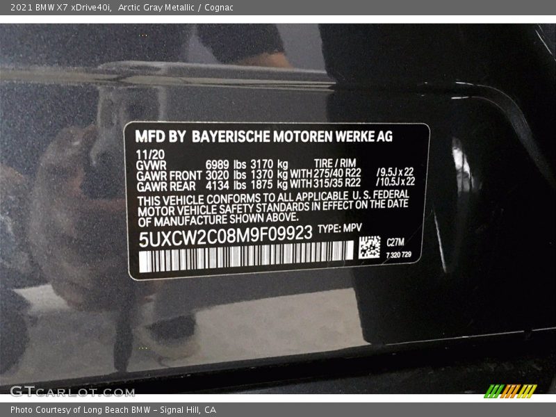 Arctic Gray Metallic / Cognac 2021 BMW X7 xDrive40i