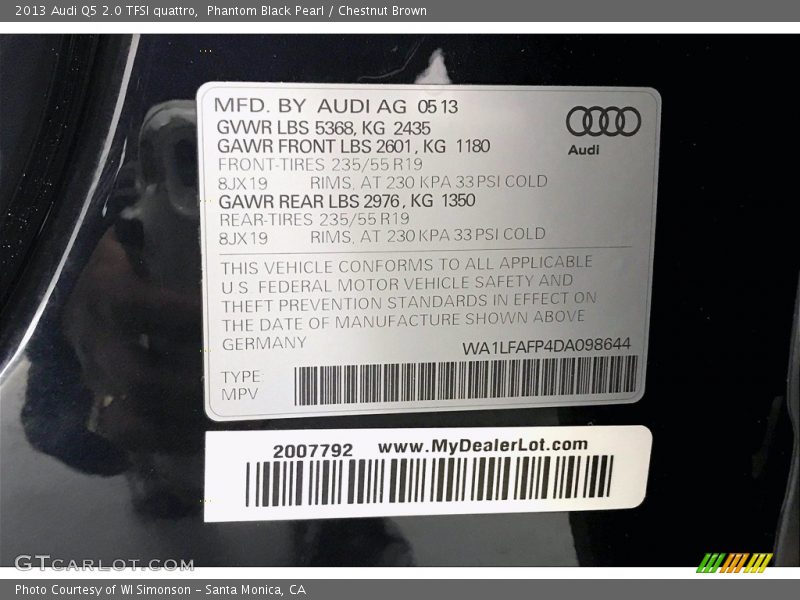 Phantom Black Pearl / Chestnut Brown 2013 Audi Q5 2.0 TFSI quattro