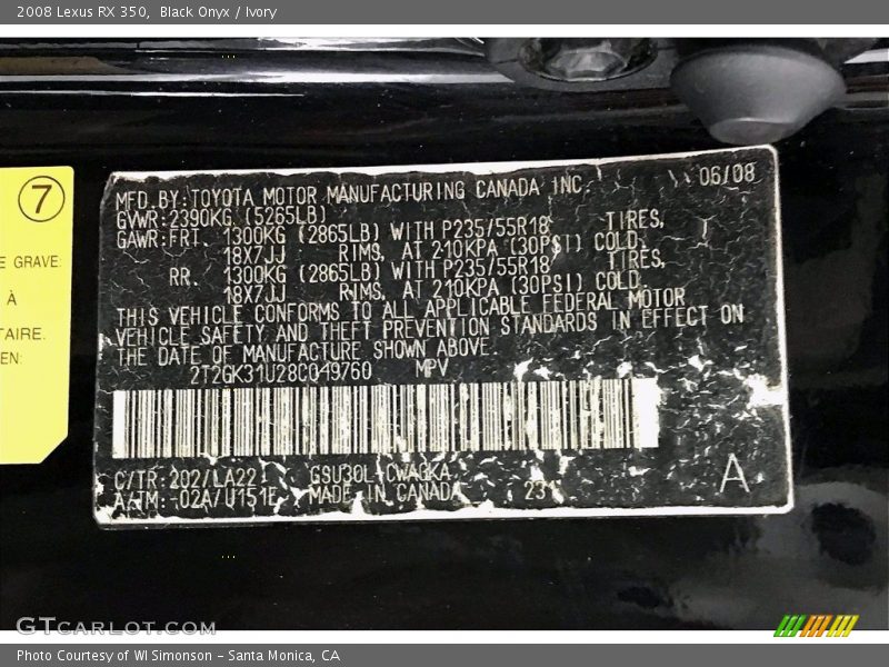 Black Onyx / Ivory 2008 Lexus RX 350