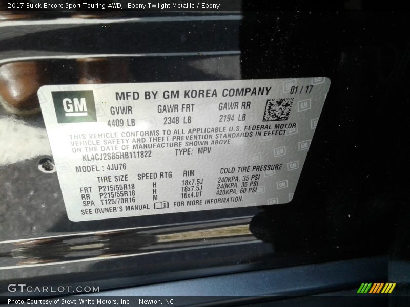 Ebony Twilight Metallic / Ebony 2017 Buick Encore Sport Touring AWD