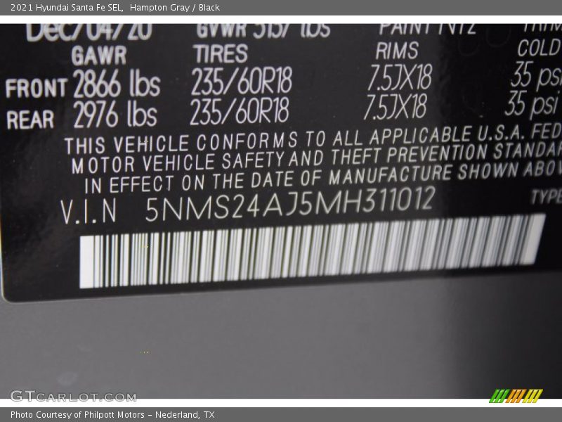 Hampton Gray / Black 2021 Hyundai Santa Fe SEL