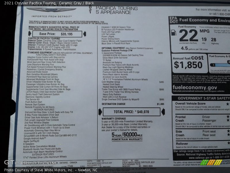 Ceramic Gray / Black 2021 Chrysler Pacifica Touring