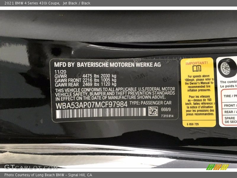 Jet Black / Black 2021 BMW 4 Series 430i Coupe