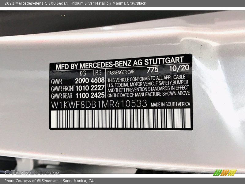 Iridium Silver Metallic / Magma Gray/Black 2021 Mercedes-Benz C 300 Sedan