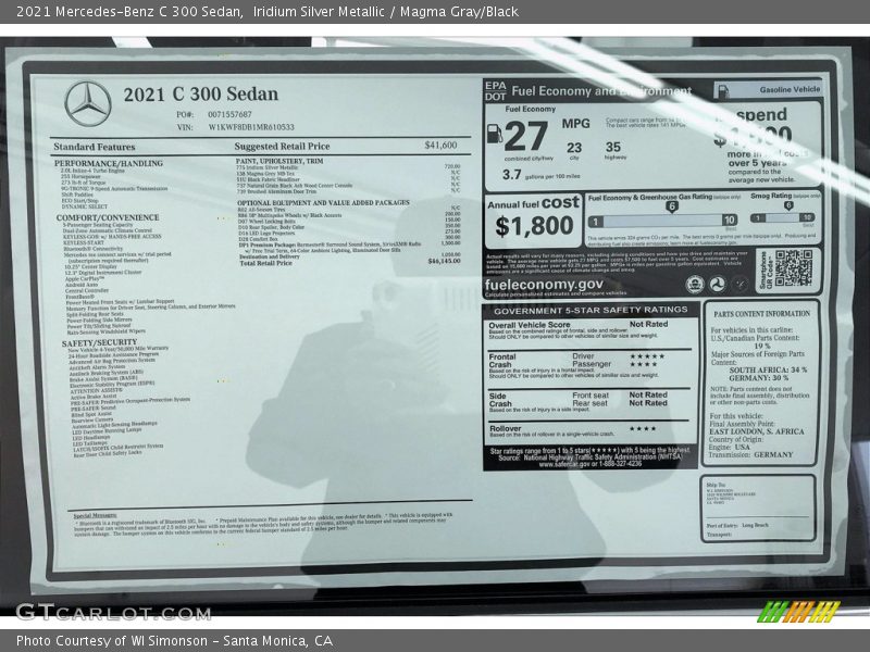 Iridium Silver Metallic / Magma Gray/Black 2021 Mercedes-Benz C 300 Sedan