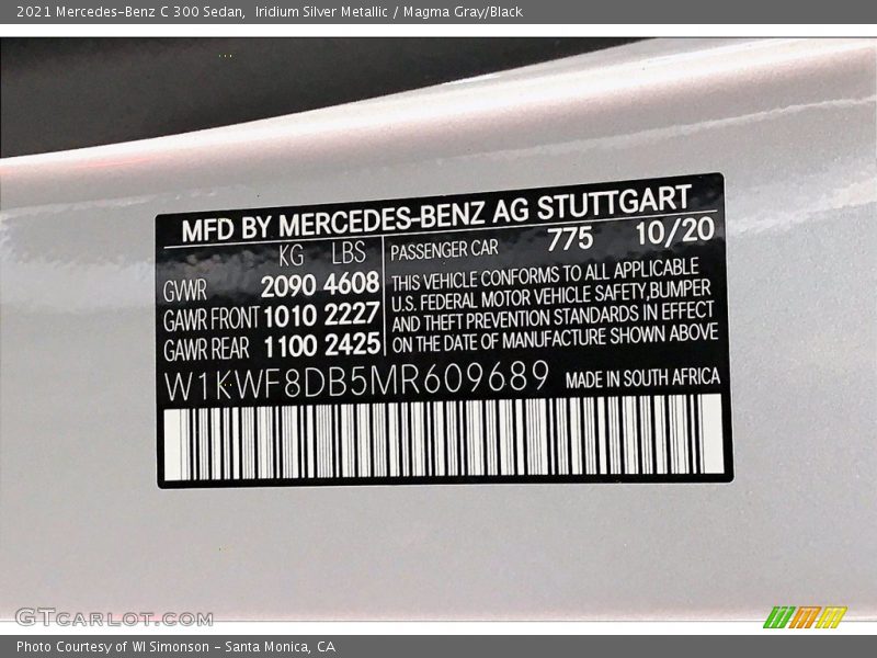 Iridium Silver Metallic / Magma Gray/Black 2021 Mercedes-Benz C 300 Sedan