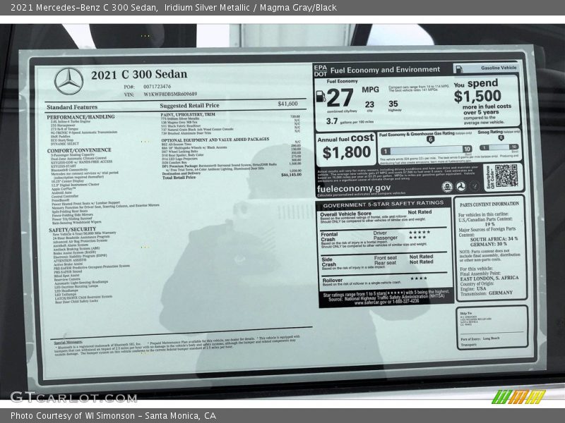 Iridium Silver Metallic / Magma Gray/Black 2021 Mercedes-Benz C 300 Sedan