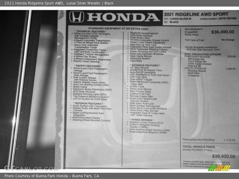 Lunar Silver Metallic / Black 2021 Honda Ridgeline Sport AWD