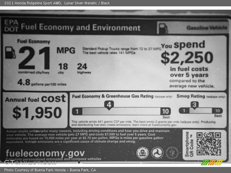 Lunar Silver Metallic / Black 2021 Honda Ridgeline Sport AWD