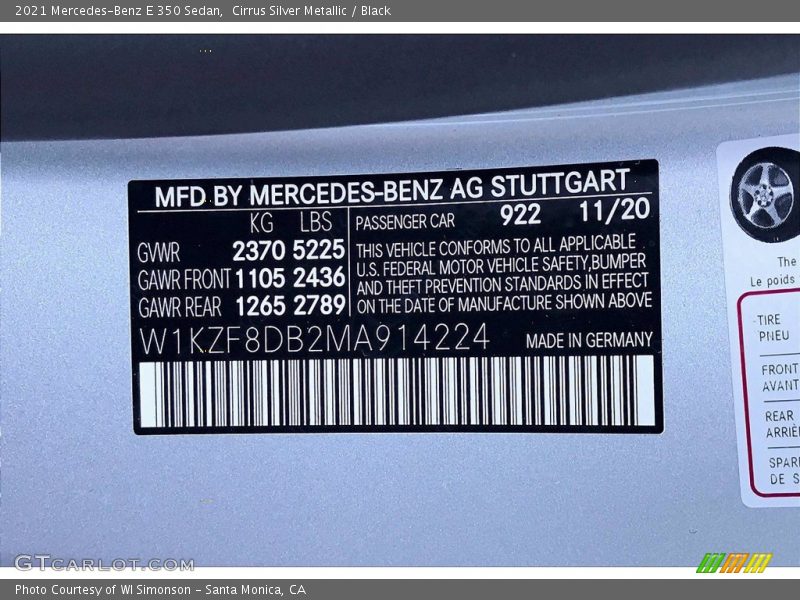 Cirrus Silver Metallic / Black 2021 Mercedes-Benz E 350 Sedan