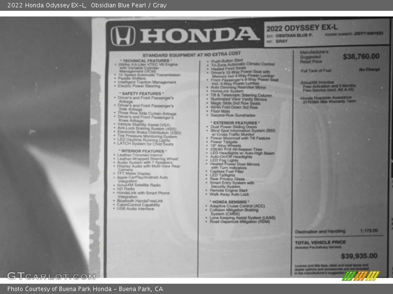 Obsidian Blue Pearl / Gray 2022 Honda Odyssey EX-L
