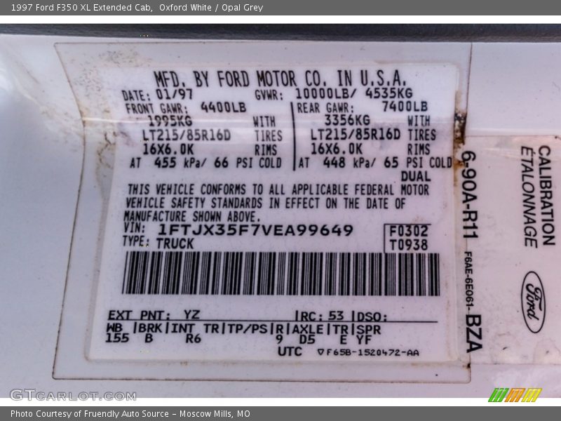 Oxford White / Opal Grey 1997 Ford F350 XL Extended Cab