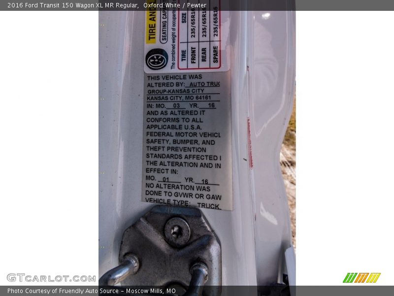 Oxford White / Pewter 2016 Ford Transit 150 Wagon XL MR Regular