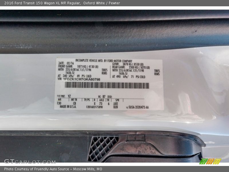Oxford White / Pewter 2016 Ford Transit 150 Wagon XL MR Regular