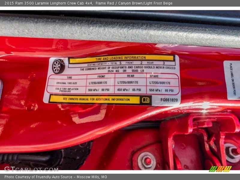 Info Tag of 2015 3500 Laramie Longhorn Crew Cab 4x4
