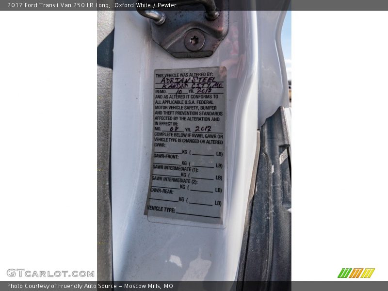 Oxford White / Pewter 2017 Ford Transit Van 250 LR Long