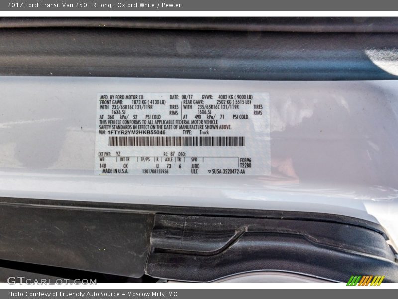 Oxford White / Pewter 2017 Ford Transit Van 250 LR Long