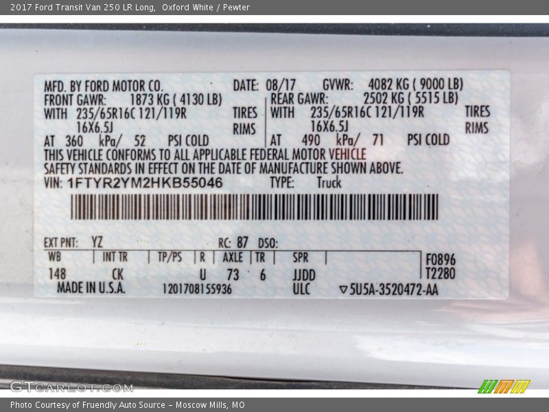 Oxford White / Pewter 2017 Ford Transit Van 250 LR Long