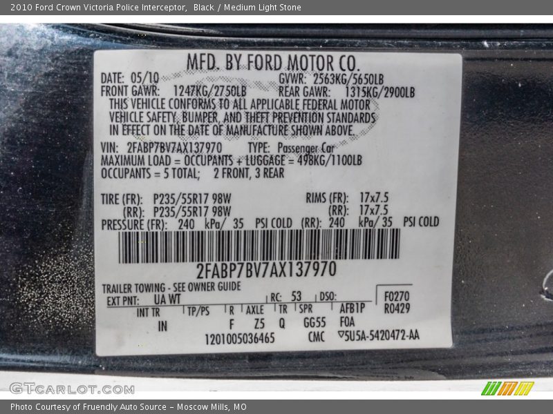 Black / Medium Light Stone 2010 Ford Crown Victoria Police Interceptor
