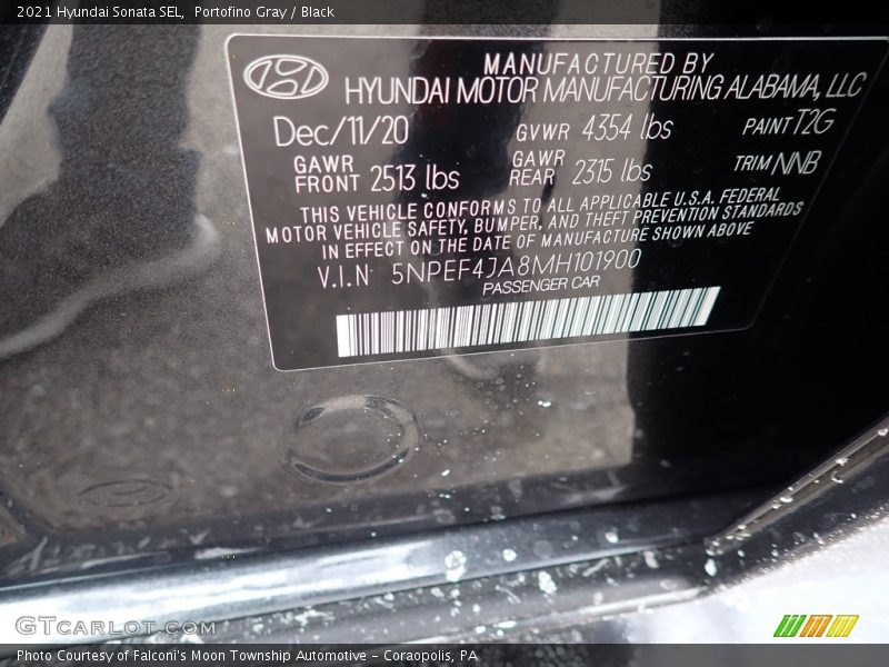 Portofino Gray / Black 2021 Hyundai Sonata SEL
