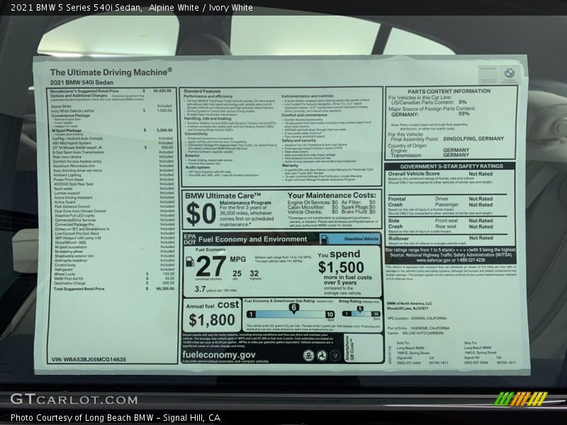 Alpine White / Ivory White 2021 BMW 5 Series 540i Sedan