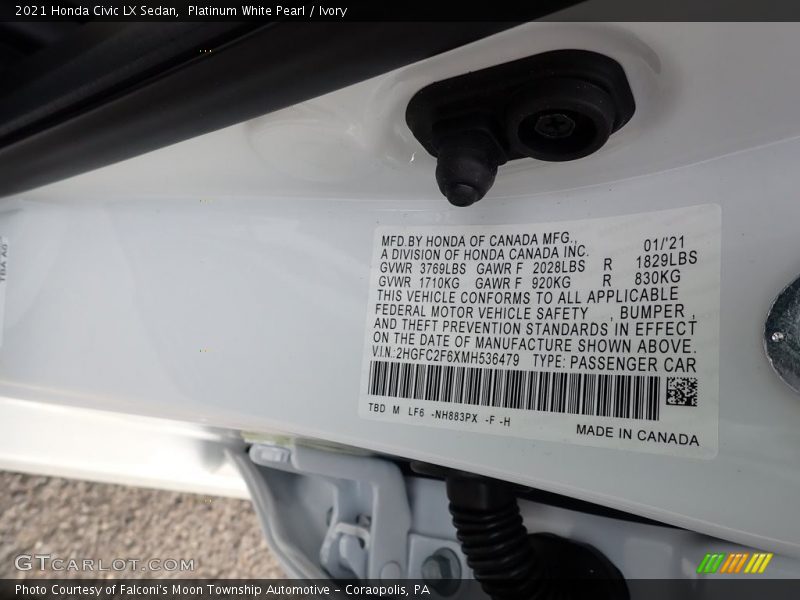 Platinum White Pearl / Ivory 2021 Honda Civic LX Sedan