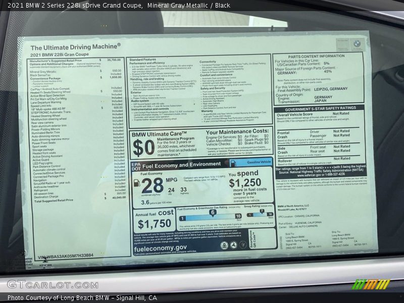 Mineral Gray Metallic / Black 2021 BMW 2 Series 228i sDrive Grand Coupe