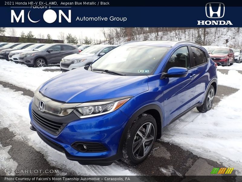Aegean Blue Metallic / Black 2021 Honda HR-V EX-L AWD