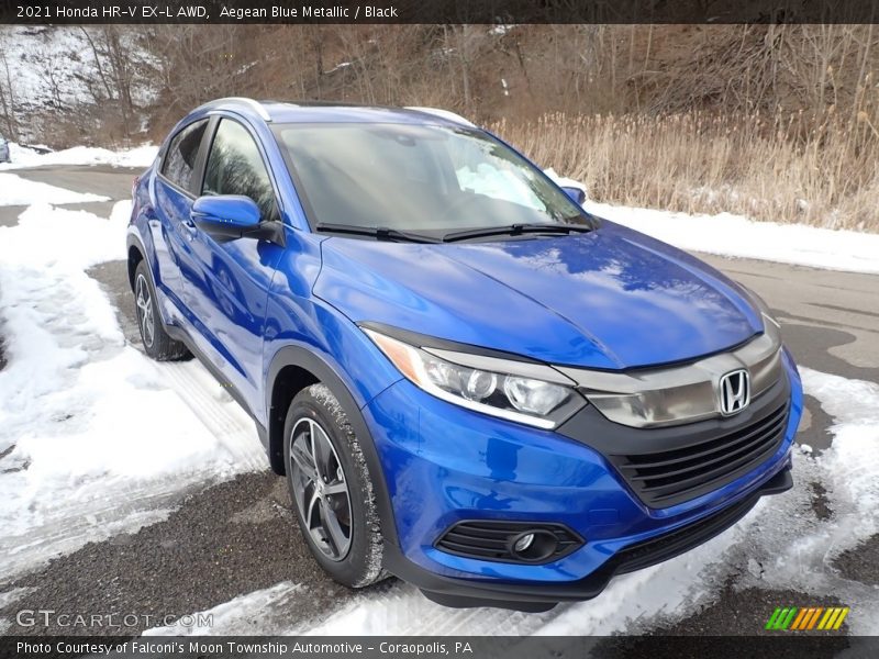 Aegean Blue Metallic / Black 2021 Honda HR-V EX-L AWD