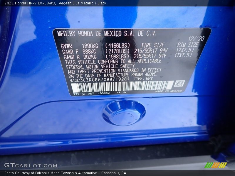Aegean Blue Metallic / Black 2021 Honda HR-V EX-L AWD