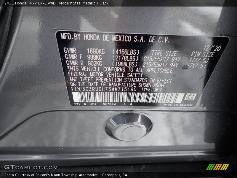 Modern Steel Metallic / Black 2021 Honda HR-V EX-L AWD