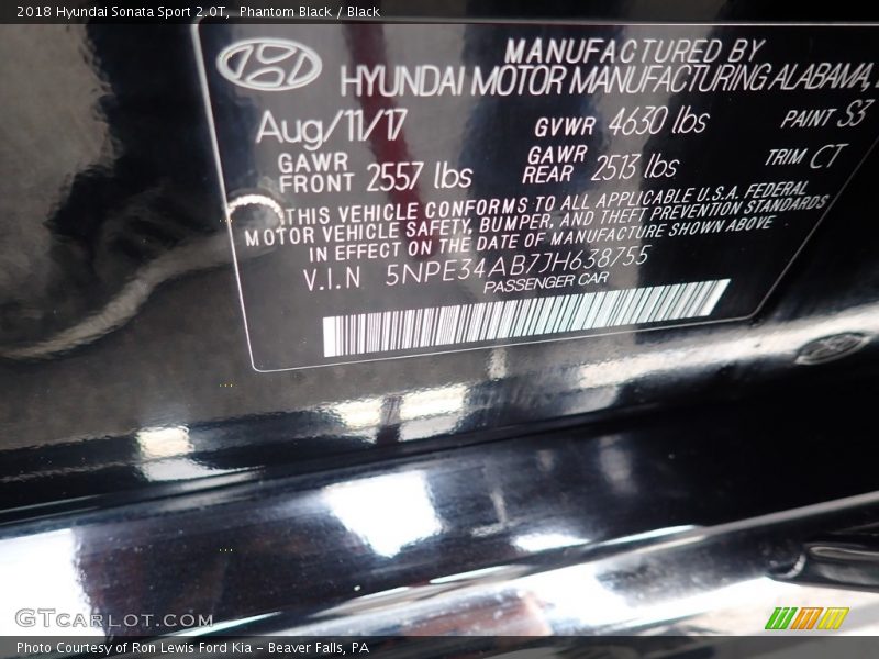 Phantom Black / Black 2018 Hyundai Sonata Sport 2.0T