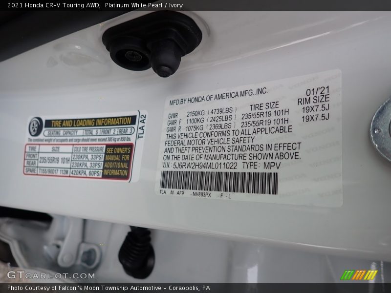 Platinum White Pearl / Ivory 2021 Honda CR-V Touring AWD