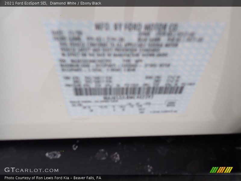 Diamond White / Ebony Black 2021 Ford EcoSport SES
