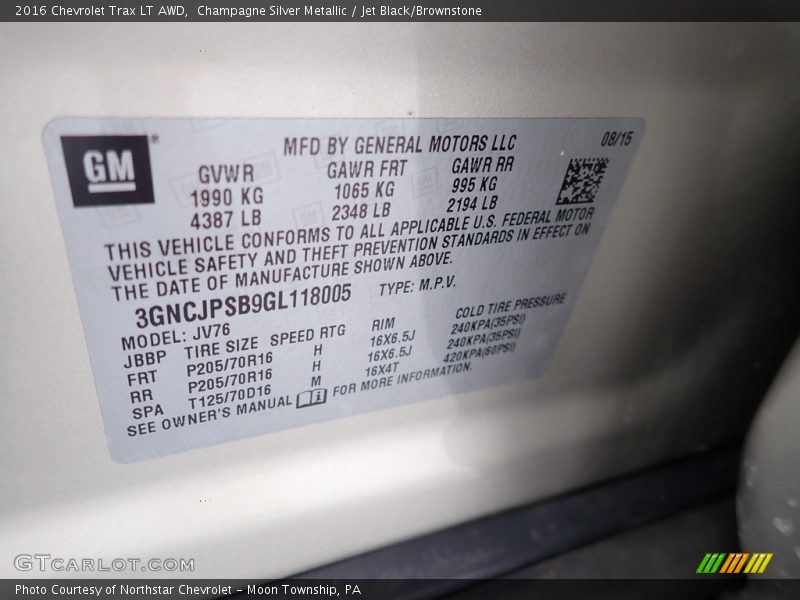 Champagne Silver Metallic / Jet Black/Brownstone 2016 Chevrolet Trax LT AWD