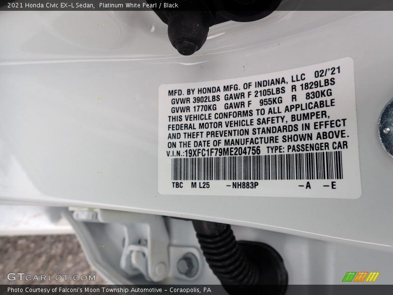 Platinum White Pearl / Black 2021 Honda Civic EX-L Sedan