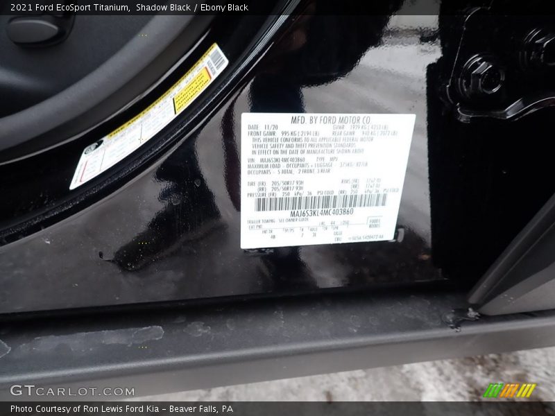 Shadow Black / Ebony Black 2021 Ford EcoSport Titanium