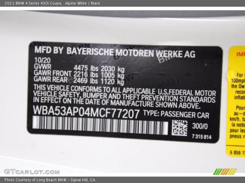 Alpine White / Black 2021 BMW 4 Series 430i Coupe